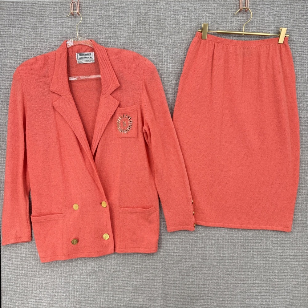 Vtg Don Sayres Wellmore Skirt Suit Women‎ 6 Salmon Pink Wool Knit Vintage